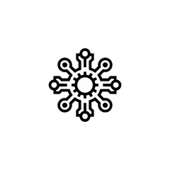 Tech Snowflake Logo: Minimalist Circuitry Design on White
