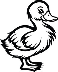 Cute baby duckling standing silhouette and line art vector illustration design, baby duckling standing isolated vector art