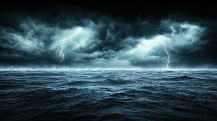 Fototapeta premium Ocean Storm: Dramatic Lightning Strikes over Dark Waters