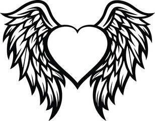 Heart with angel wings premium vector illustration, heart with angel wings silhouette and line art vector design © Hai