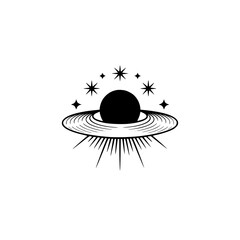 Minimalist Celestial Logo: Planet, Rings, & Stars