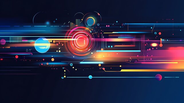 A digital abstract background featuring playful shapes and vibrant colors in a dynamic flat vector composition