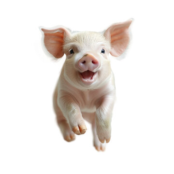 Baby piglet or mini pig jumping joyfully, Happy pig isolated on transparent background.