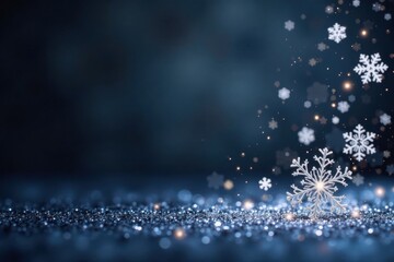 Sparkling snowflake swirls on dark grey banner , frosty, snowflakes