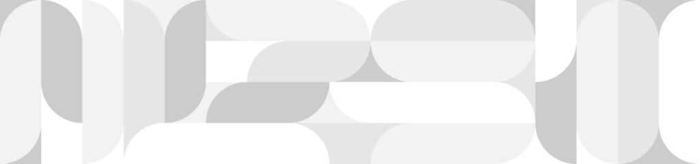 White trendy seamless background of circles and squares in modern Scandinavian style. Cover of gray geometric shapes in retro texture for wallpaper or packaging.