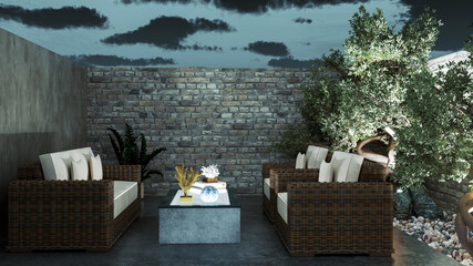 Large luxury modern bright interiors Living room mockup illustration 3D rendering image