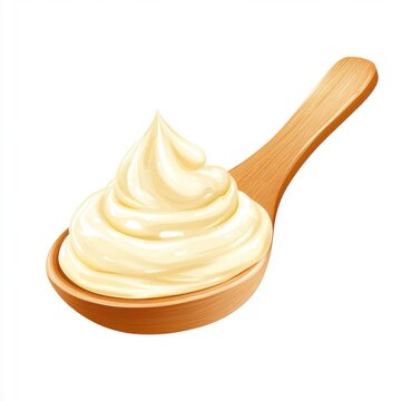 recommend clip art: Creamy Mayonnaise in Wooden Spoon for Condiments and Culinary Designs