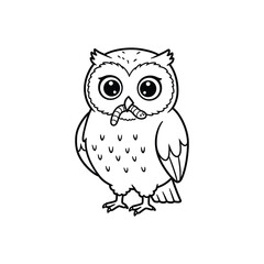 Owl with Worm Vector Illustration