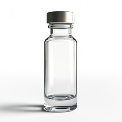 Empty Glass Vial with Metal Cap on White Background for Medical Use