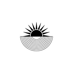 Minimalist Sunset Graphic: Black & White Logo/Icon, Geometric Design, Modern.