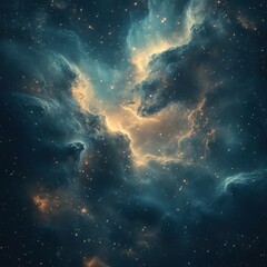 Obraz premium Cosmic Nebula with Colorful Gas Clouds and Stars in Deep Space