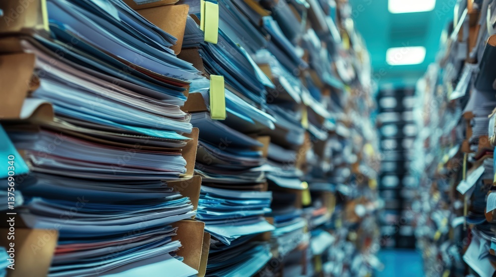 Fototapete A neatly arranged stack of papers illustrating the importance of business document digitization for better efficiency