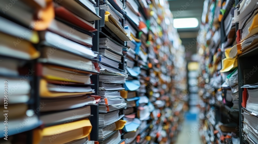 Fototapete A well-organized bookshelf full of business documents highlighting the shift towards document digitization and management