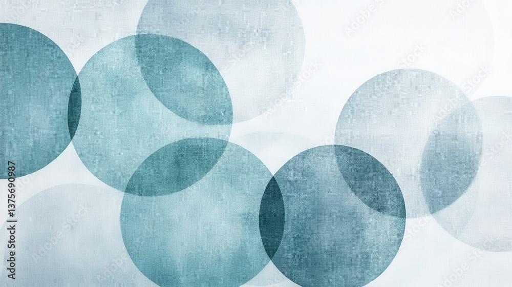 Aufkleber Abstract overlapping circles design with subtle texture and light teal and blue hues against a white background