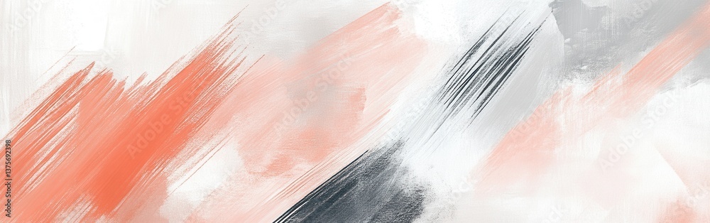 Poster elegant white composition featuring a soft pencil effect, brushstrokes in salmon, grey, and a touch 
