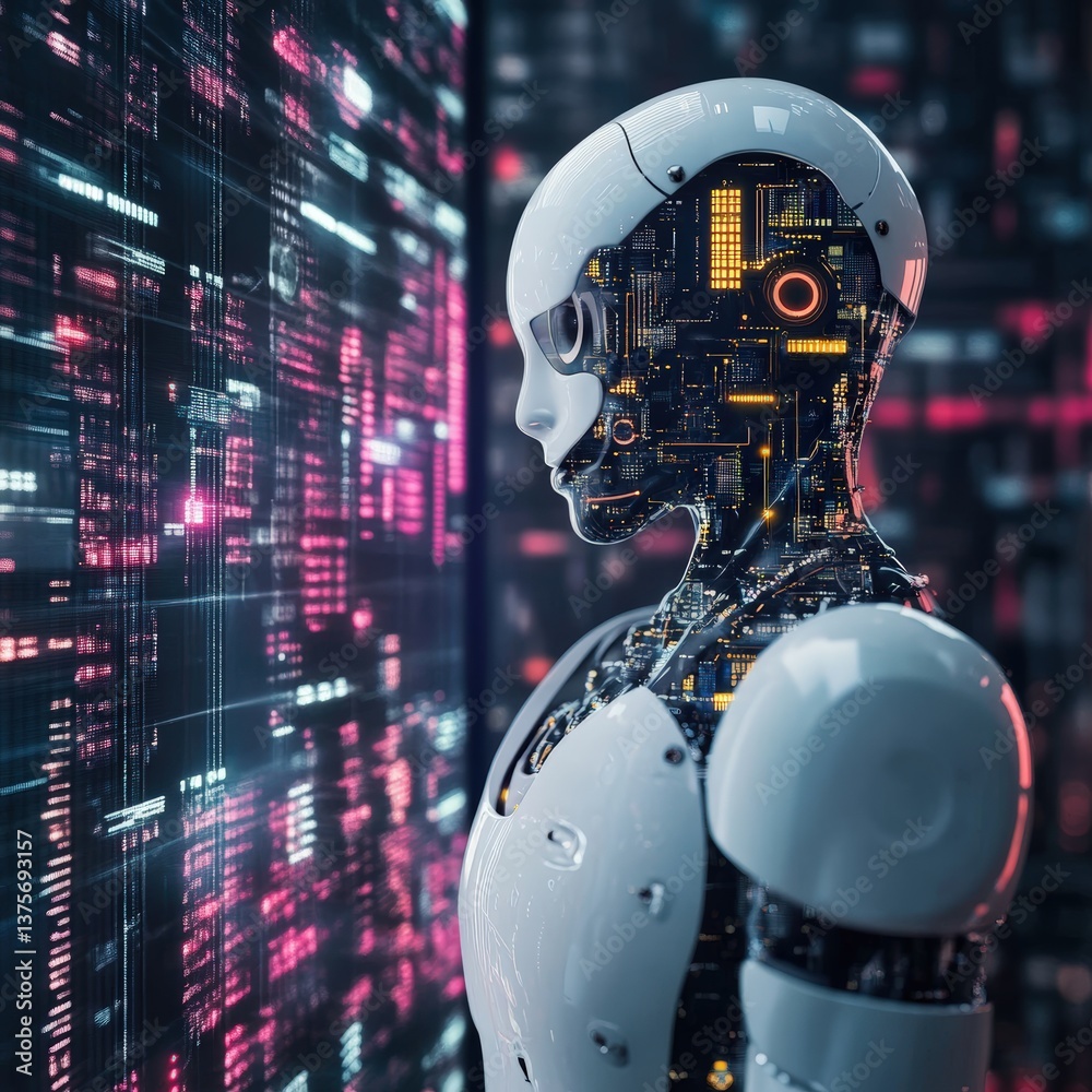 Poster Robot holding a computer chip symbolizing advanced technology and innovation in ai-driven market analysis solutions