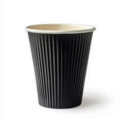 Black Ribbed Disposable Coffee Cup Isolated on White Background Perfect for Cafe Menu Design