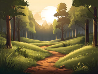 Fantasy Forest Landscape with Trees