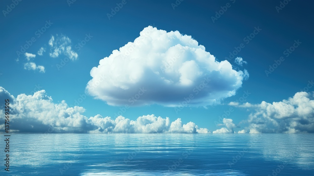 Poster a cloud hovering over a tranquil body of water symbolizing cloud computing solutions for enterprises