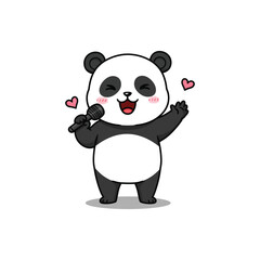 Naklejka premium Cute Panda Singing with Microphone Vector Illustration