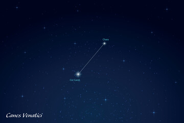 Canes Venatici Constellation with Star Names in Night Sky