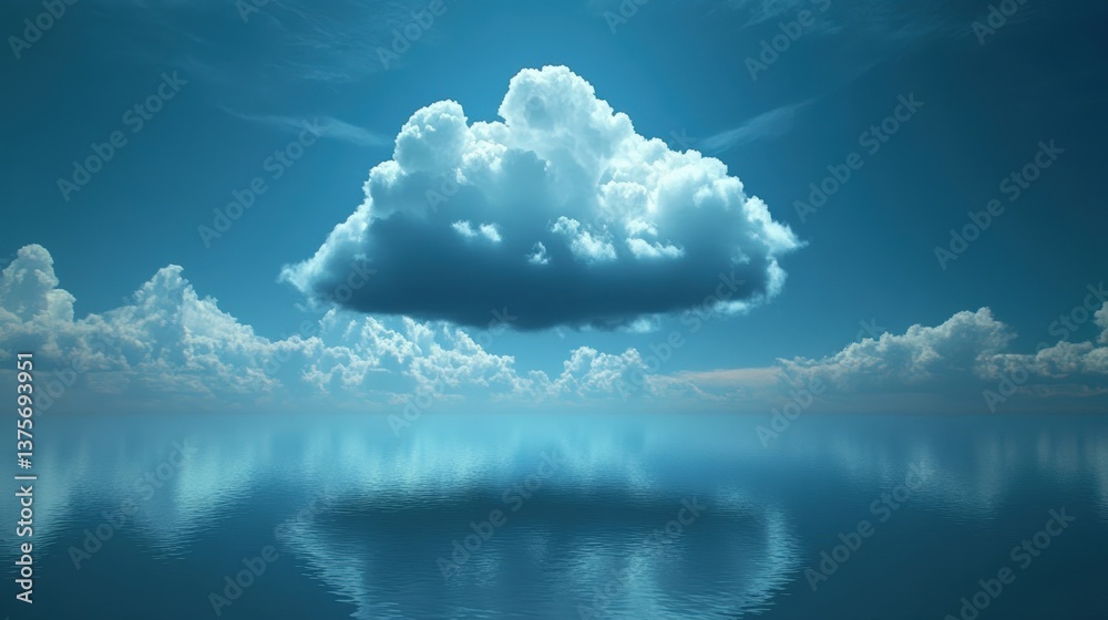 Poster a soft white cloud floating in a clear sky representing the financial advantages of cloud computing 