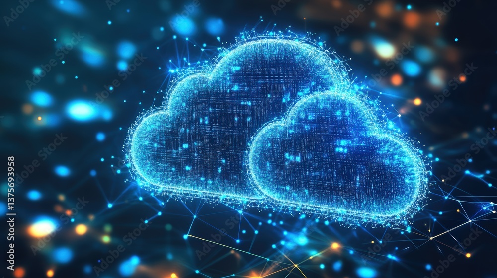 Poster Abstract representation of a cloud with interconnected lines symbolizing advanced technology and business innovation