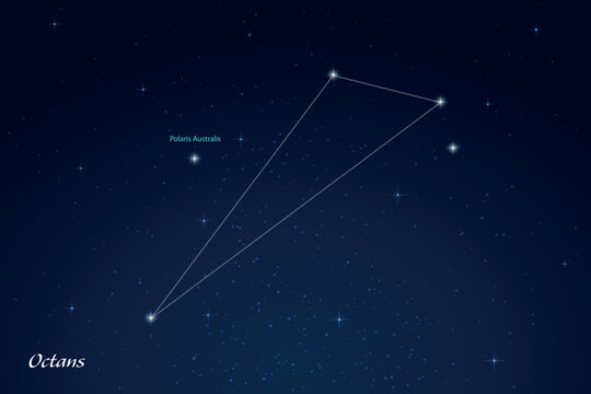 Octans Constellation with Star Names in Night Sky