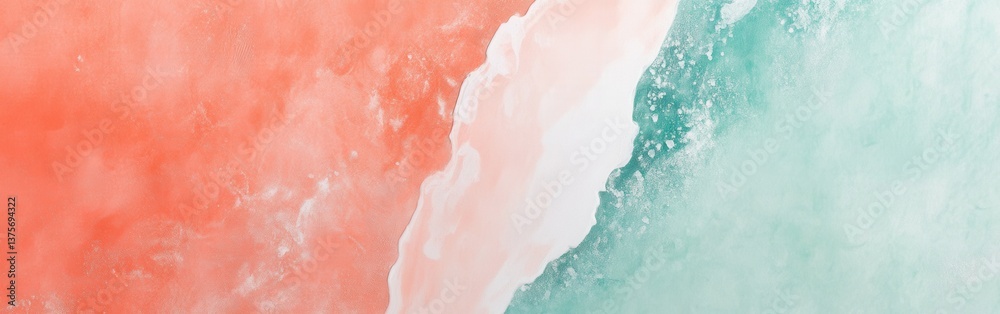 Poster Elegant coral to mint transitions with irregular textures for abstract art and modern design applications