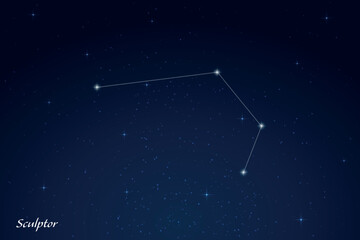 Sculptor Constellation with Star Names in Night Sky