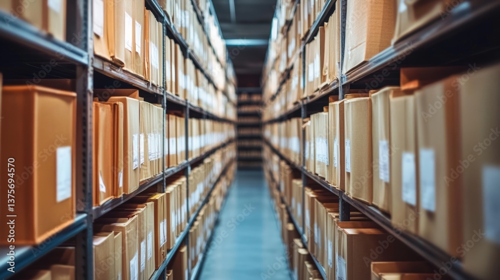 Aufkleber Organized long row of boxes in a business environment for efficient centralized document storage and management