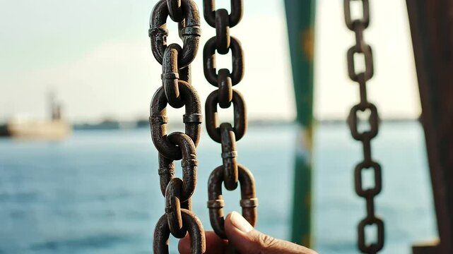 Person hoisting chain to secure cargo in humid afternoon
