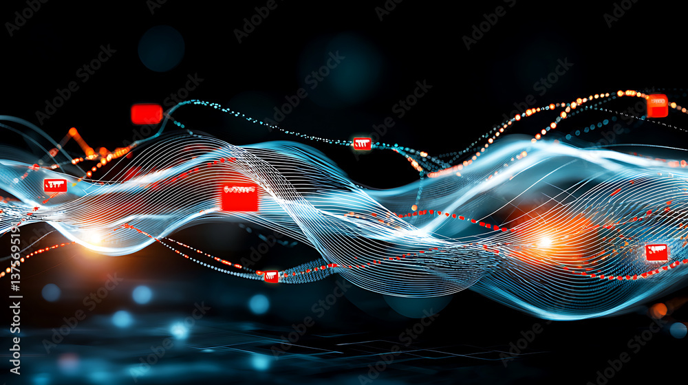 Poster dynamic data visualization virtual space digital art tech environment abstract view innovative conce