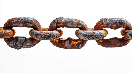 Fototapeta premium Close up of seamless old rusty chain isolated on white background