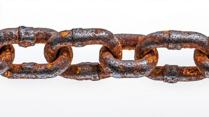 Fototapeta premium Close up of seamless old rusty chain isolated on white background