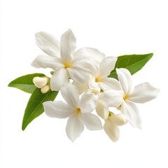 Obraz premium Beautiful White Flowers Blossom Branch Green Leaves Isolated Background Floral Nature Botany