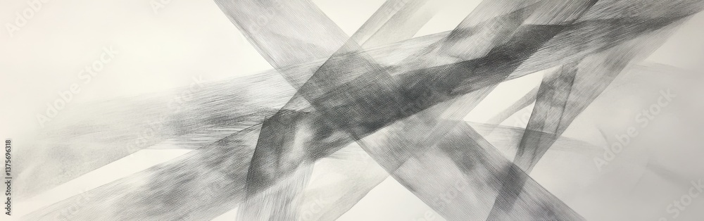 Poster Abstract pencil strokes and wash on paper create an airy, pastel gray composition with intersecting lines and soft gradients
