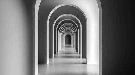 Obraz premium A minimalistic corridor featuring elegant arches and soft light creating a serene atmosphere.