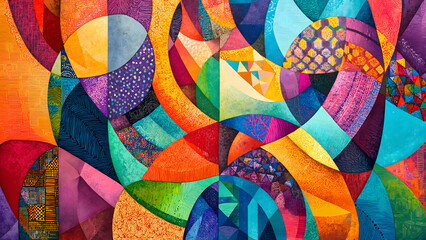 Fototapeta premium abstract painting, geometric patterns, vibrant composition, modern art