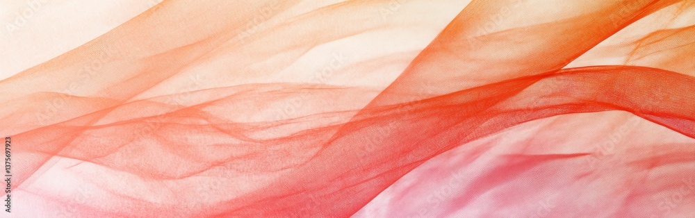 Poster Abstract coral mesh fabric texture with delicate folds and soft light, creating a gradient effect and a sense of ethereal beauty.
