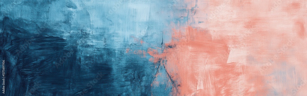 Poster abstract pencil strokes composition with rough edges in blue and salmon colors - an ideal background