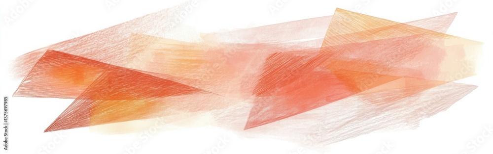 Poster Abstract pencil strokes composition with overlapping triangles in orange and peach tones on a white background