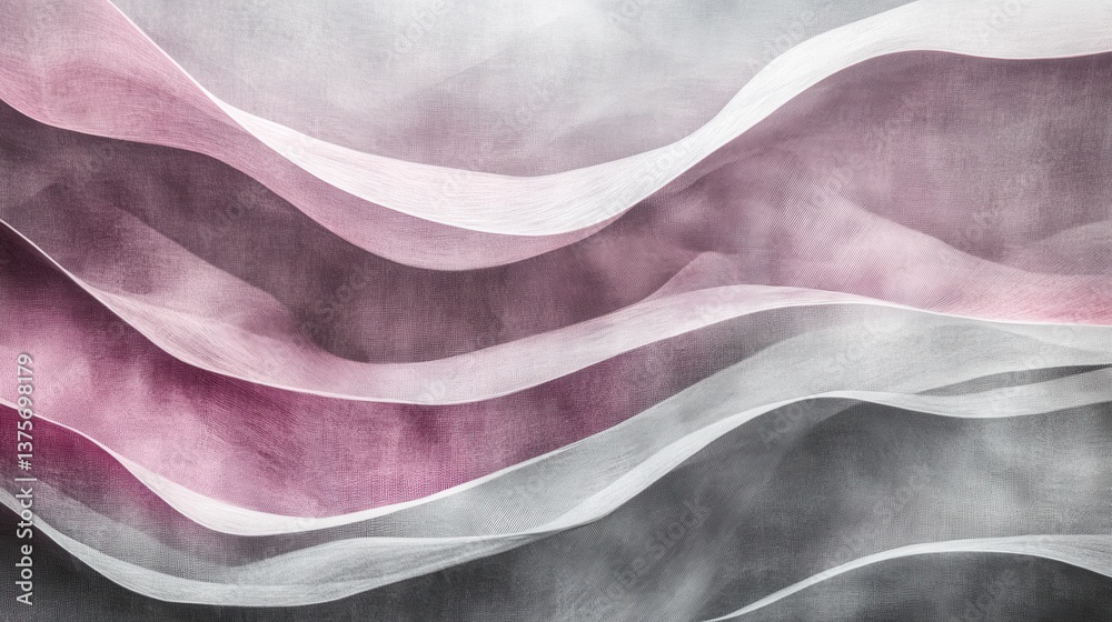 Poster abstract pencil strokes composition: flowing waves of light pink and gray shades on textured surface