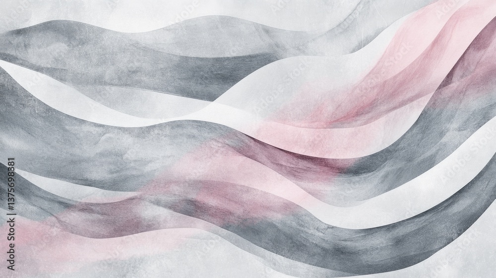 Aufkleber abstract pencil strokes composition with flowing waves in pink and gray tones on textured paper