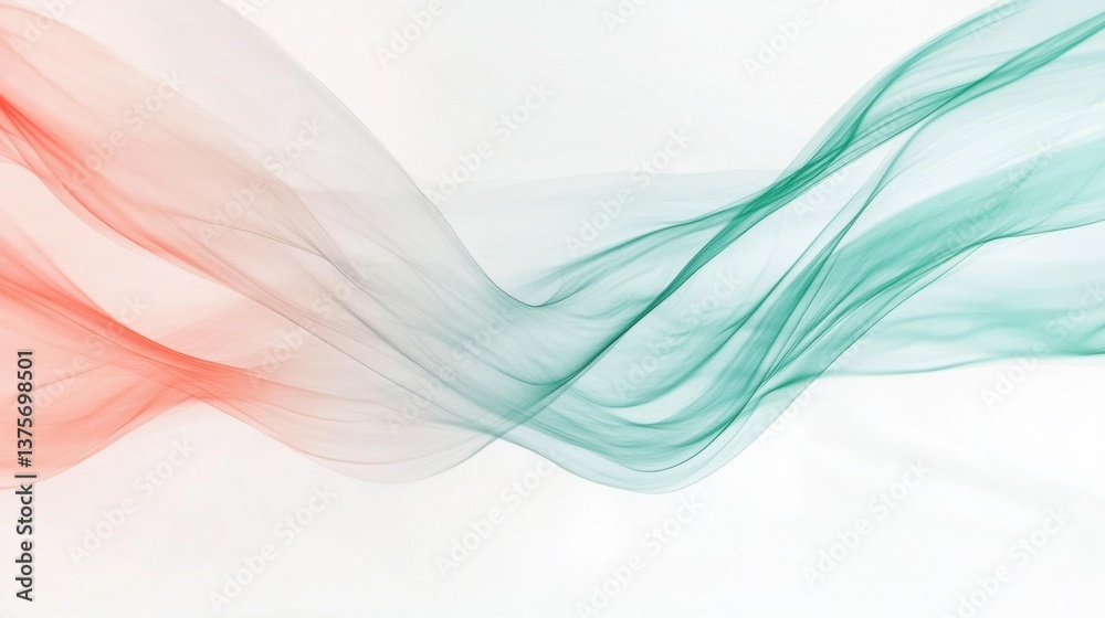 Poster elegant abstract pencil strokes composition: red, teal, and delicate transparency on a white backdro