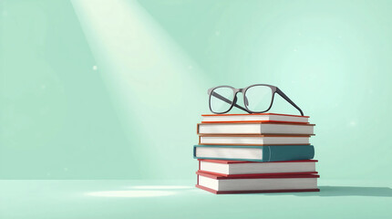 Modern Flat Design of Books and Glasses with Mystical Light Beams for World Book Day Celebration