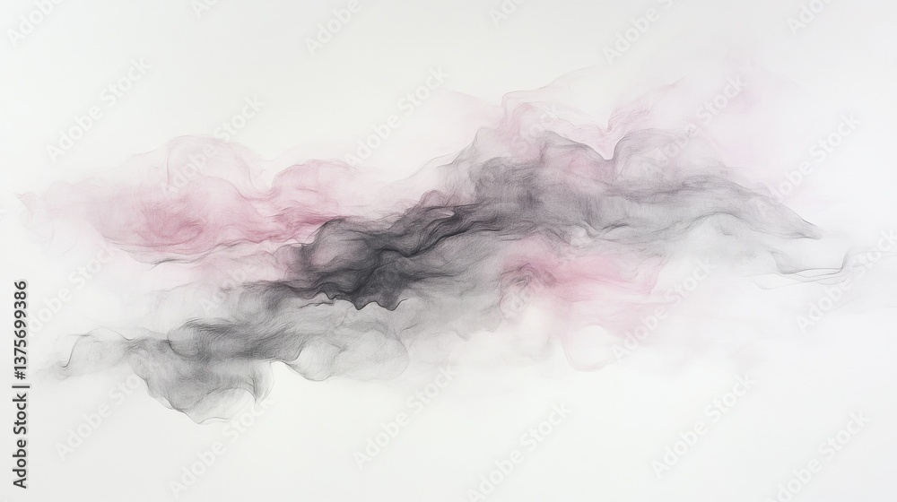 Aufkleber ethereal abstract drawing: delicate pink and gray pencil strokes creating dreamy mist effect on whit