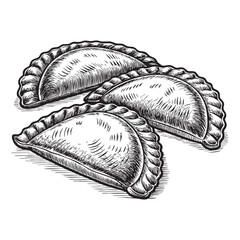 Empanadas woodcut engraving vector illustration