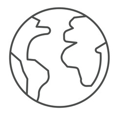 Planet earth thin line icon, cosmos concept. Vector graphics. World globe with continents and oceans sign on white background, outline style icon for mobile or web design.