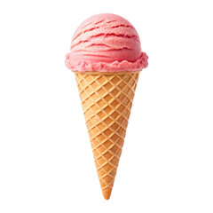 Delicious strawberry ice cream in a crispy waffle cone.